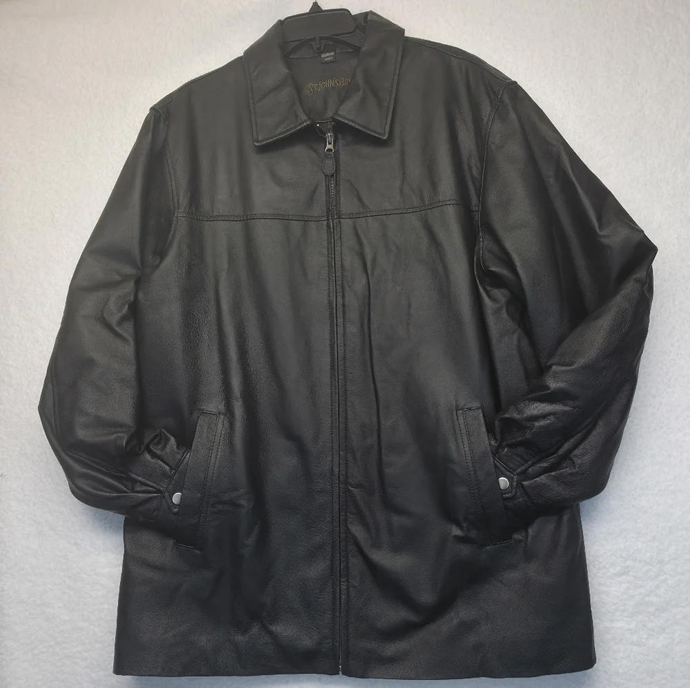 St. John's Bay Heavy Black Leather Jacket for Men Size Large